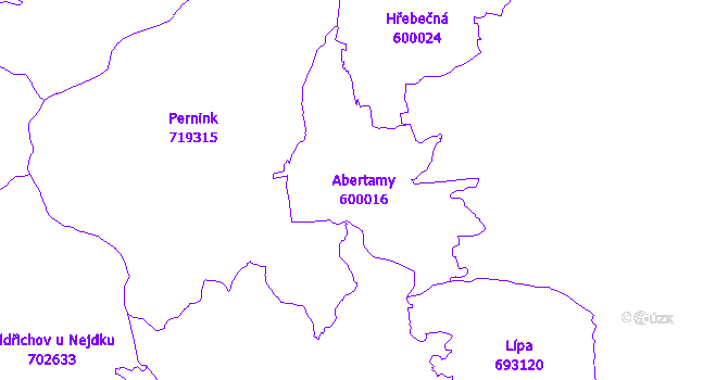 Katastrální mapa Abertamy - přehledová mapa katastrálního území