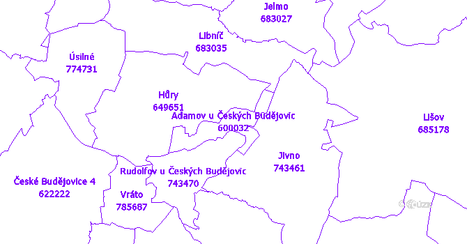 Katastrální mapa Adamov u Českých Budějovic - přehledová mapa katastrálního území