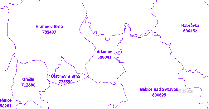 Katastrální mapa Adamov - přehledová mapa katastrálního území