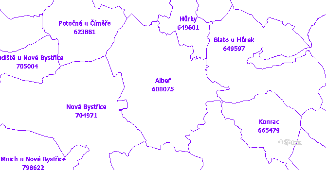 Katastrální mapa Albeř - přehledová mapa katastrálního území