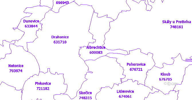 Katastrální mapa Albrechtice - přehledová mapa katastrálního území