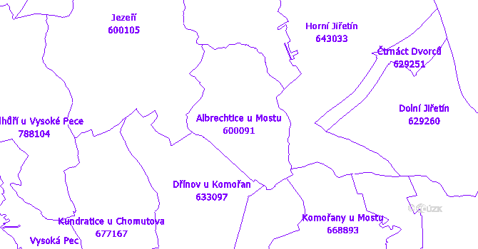 Katastrální mapa Albrechtice u Mostu - přehledová mapa katastrálního území