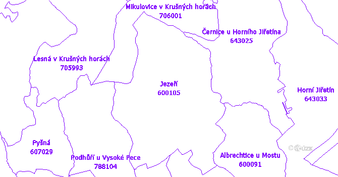 Katastrální mapa Jezeří - přehledová mapa katastrálního území