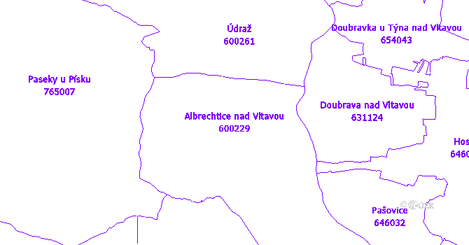 Katastrální mapa Albrechtice nad Vltavou - přehledová mapa katastrálního území