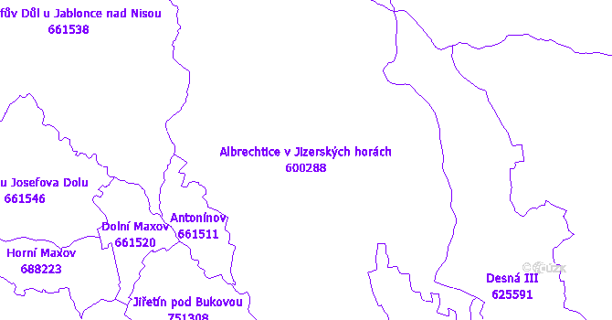 Katastrální mapa Albrechtice v Jizerských horách - přehledová mapa katastrálního území
