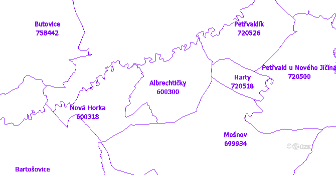 Katastrální mapa Albrechtičky - přehledová mapa katastrálního území