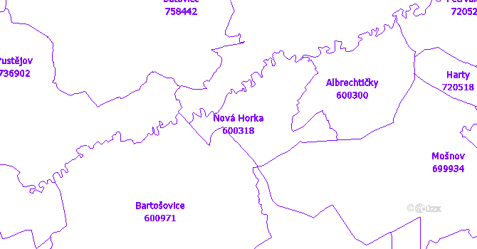 Katastrální mapa Nová Horka - přehledová mapa katastrálního území