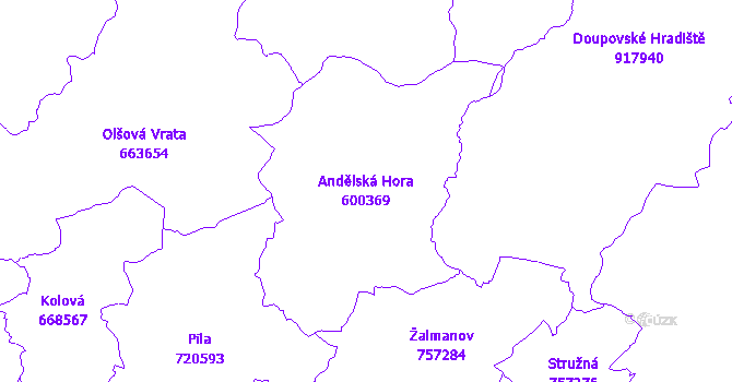 Katastrální mapa Andělská Hora - přehledová mapa katastrálního území