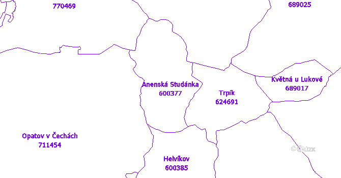 Katastrální mapa Anenská Studánka - přehledová mapa katastrálního území