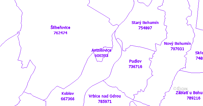 Katastrální mapa Antošovice - přehledová mapa katastrálního území