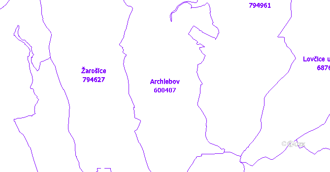 Katastrální mapa Archlebov - přehledová mapa katastrálního území