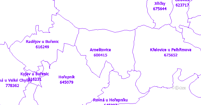 Katastrální mapa Arneštovice - přehledová mapa katastrálního území