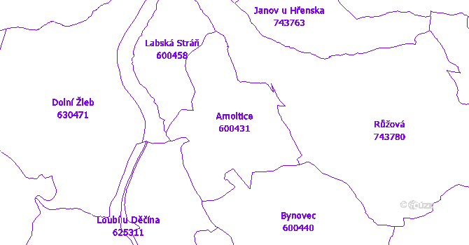 Katastrální mapa Arnoltice - přehledová mapa katastrálního území