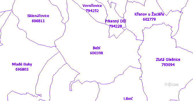 Katastrální mapa Babí - přehledová mapa katastrálního území