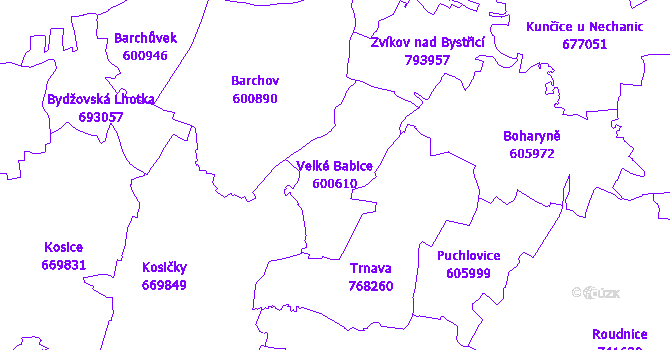 Katastrální mapa Velké Babice - přehledová mapa katastrálního území