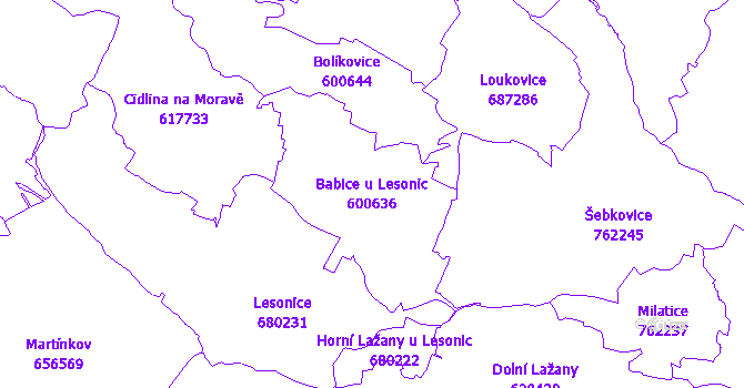 Katastrální mapa Babice u Lesonic - přehledová mapa katastrálního území