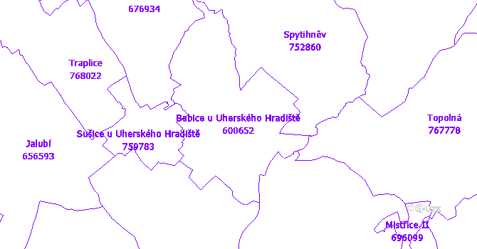 Katastrální mapa Babice u Uherského Hradiště - přehledová mapa katastrálního území