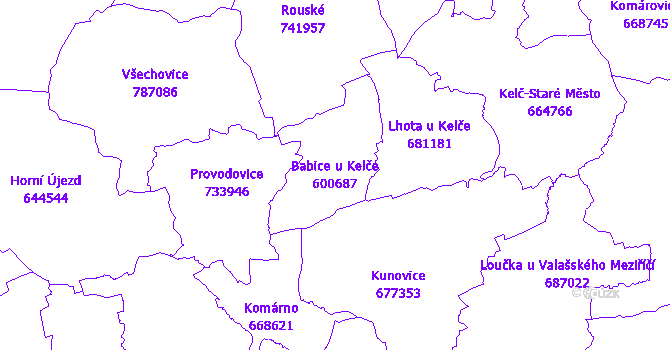 Katastrální mapa Babice u Kelče - přehledová mapa katastrálního území