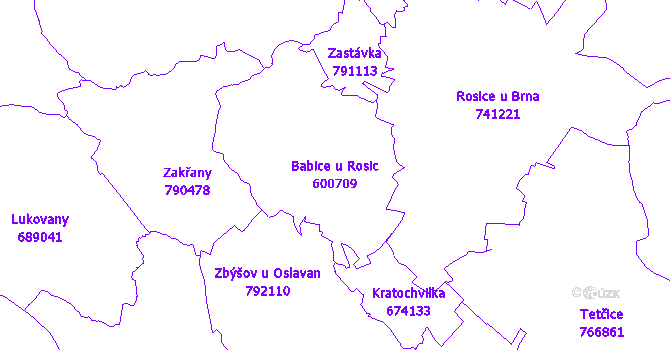 Katastrální mapa Babice u Rosic - přehledová mapa katastrálního území
