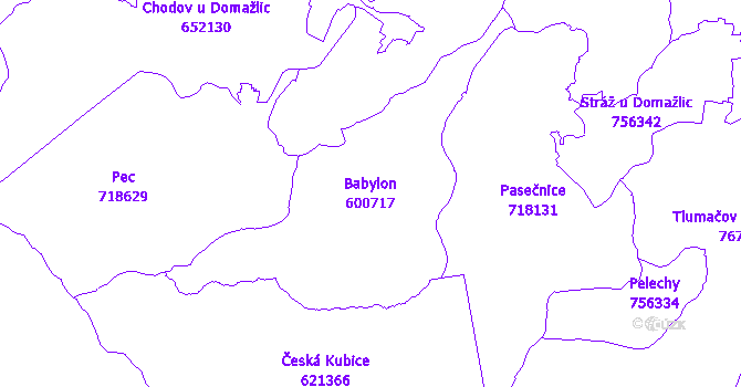 Katastrální mapa Babylon - přehledová mapa katastrálního území