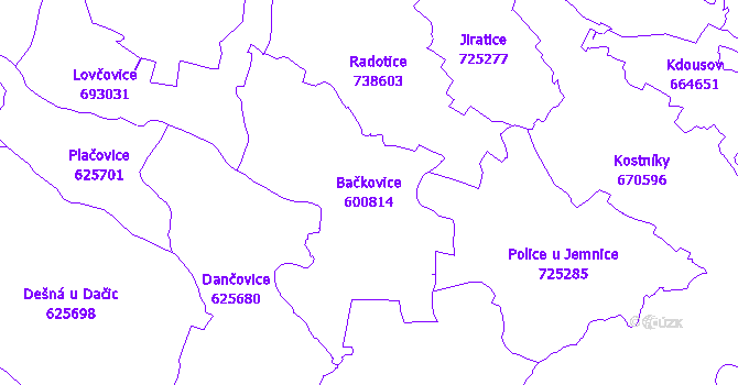 Katastrální mapa Bačkovice - přehledová mapa katastrálního území