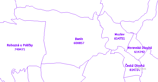 Katastrální mapa Banín