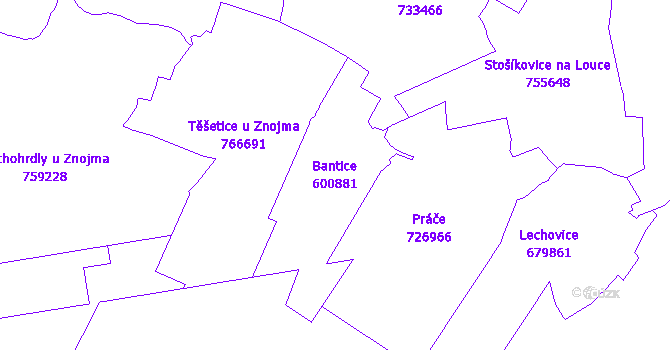Katastrální mapa Bantice - přehledová mapa katastrálního území