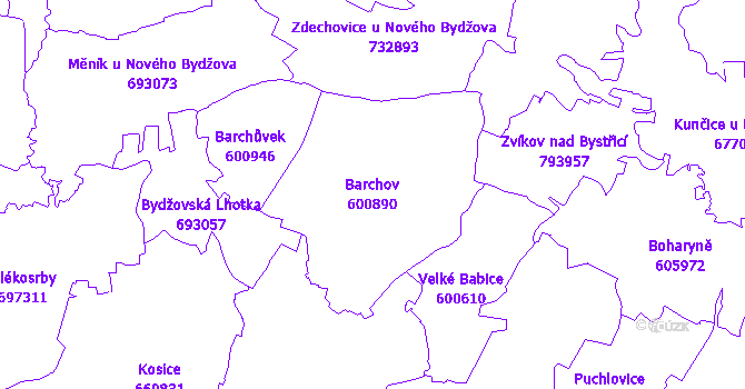 Katastrální mapa Barchov - přehledová mapa katastrálního území