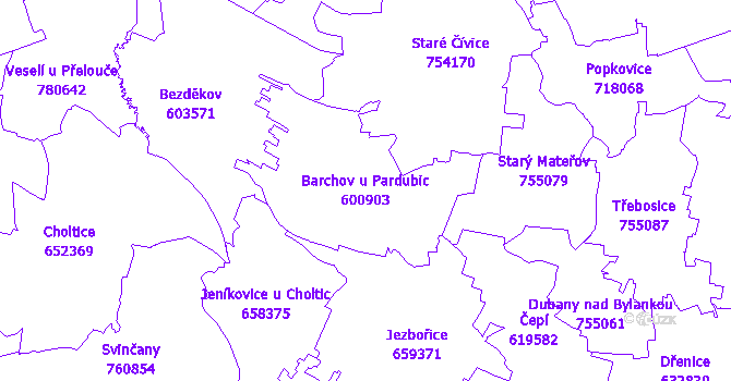 Katastrální mapa Barchov u Pardubic