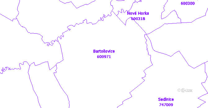 Katastrální mapa Bartošovice - přehledová mapa katastrálního území