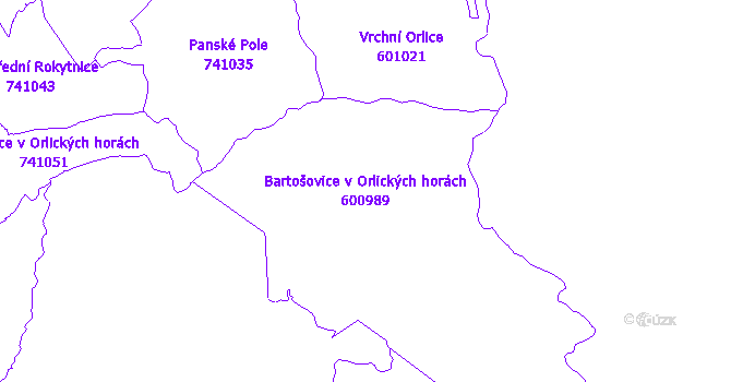 Katastrální mapa Bartošovice v Orlických horách - přehledová mapa katastrálního území