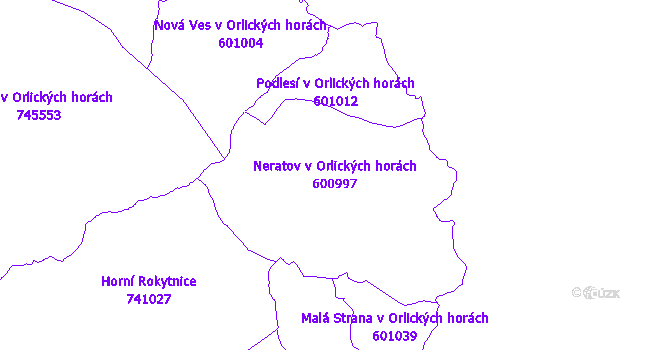 Katastrální mapa Neratov v Orlických horách - přehledová mapa katastrálního území