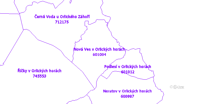 Katastrální mapa Nová Ves v Orlických horách - přehledová mapa katastrálního území