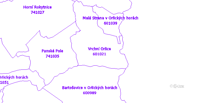 Katastrální mapa Vrchní Orlice - přehledová mapa katastrálního území