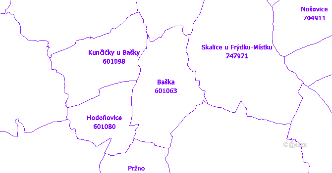Katastrální mapa Baška - přehledová mapa katastrálního území