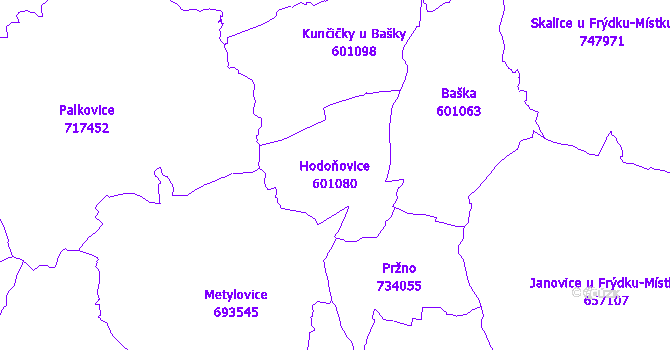Katastrální mapa Hodoňovice - přehledová mapa katastrálního území