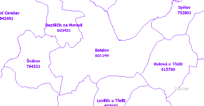 Katastrální mapa Batelov - přehledová mapa katastrálního území