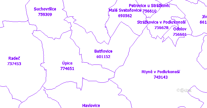 Katastrální mapa Batňovice - přehledová mapa katastrálního území
