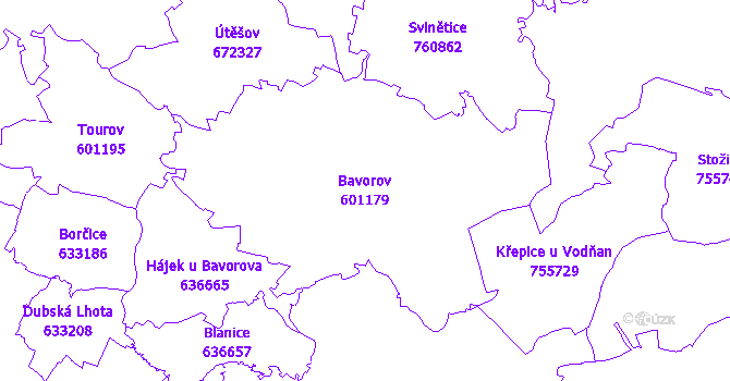 Katastrální mapa Bavorov - přehledová mapa katastrálního území