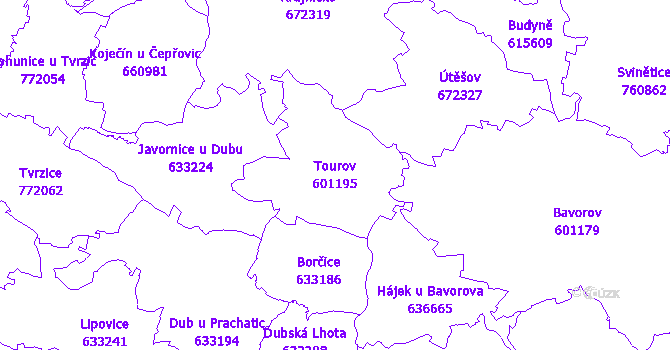 Katastrální mapa Tourov - přehledová mapa katastrálního území