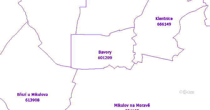Katastrální mapa Bavory - přehledová mapa katastrálního území
