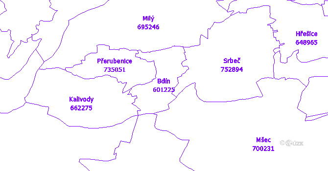 Katastrální mapa Bdín - přehledová mapa katastrálního území