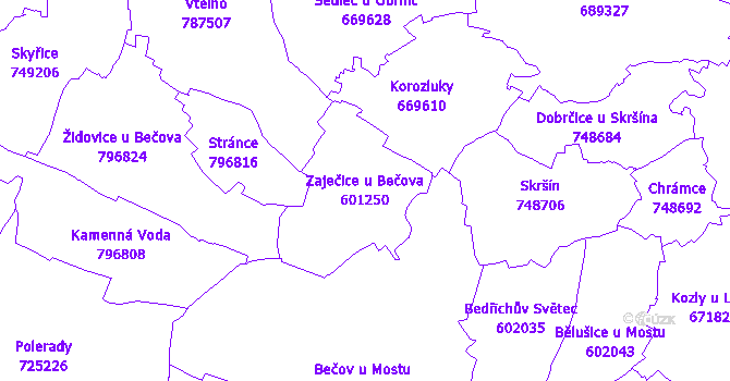 Katastrální mapa Zaječice u Bečova