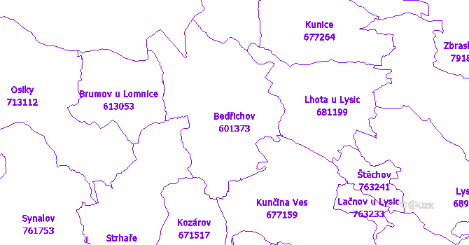 Katastrální mapa Bedřichov - přehledová mapa katastrálního území