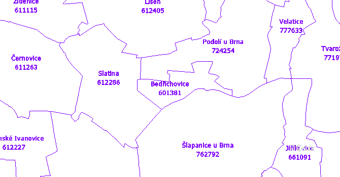 Katastrální mapa Bedřichovice - přehledová mapa katastrálního území