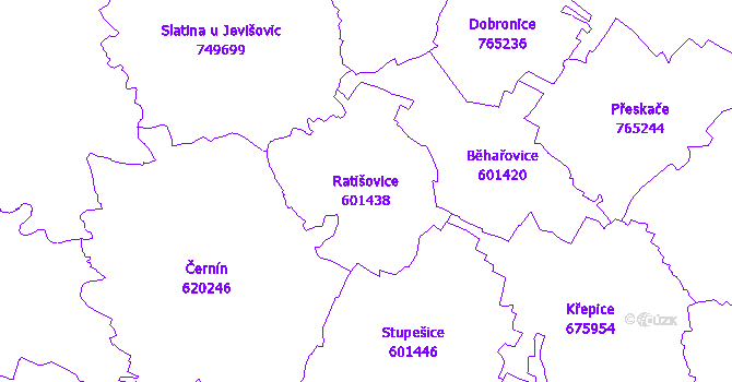 Katastrální mapa Ratišovice - přehledová mapa katastrálního území