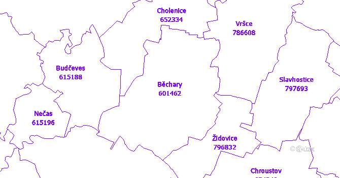 Katastrální mapa Běchary