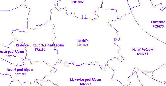 Katastrální mapa Bechlín - přehledová mapa katastrálního území