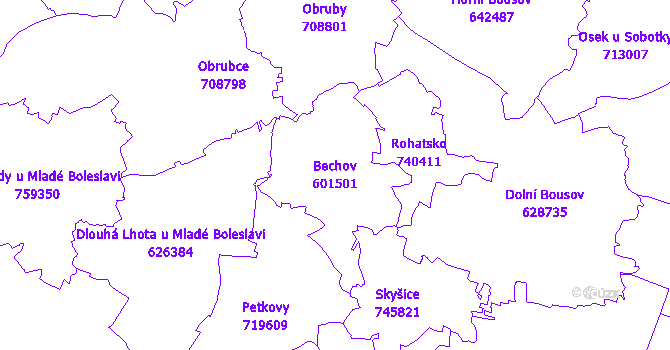 Katastrální mapa Bechov - přehledová mapa katastrálního území