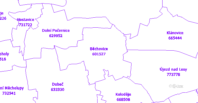 Katastrální mapa Běchovice